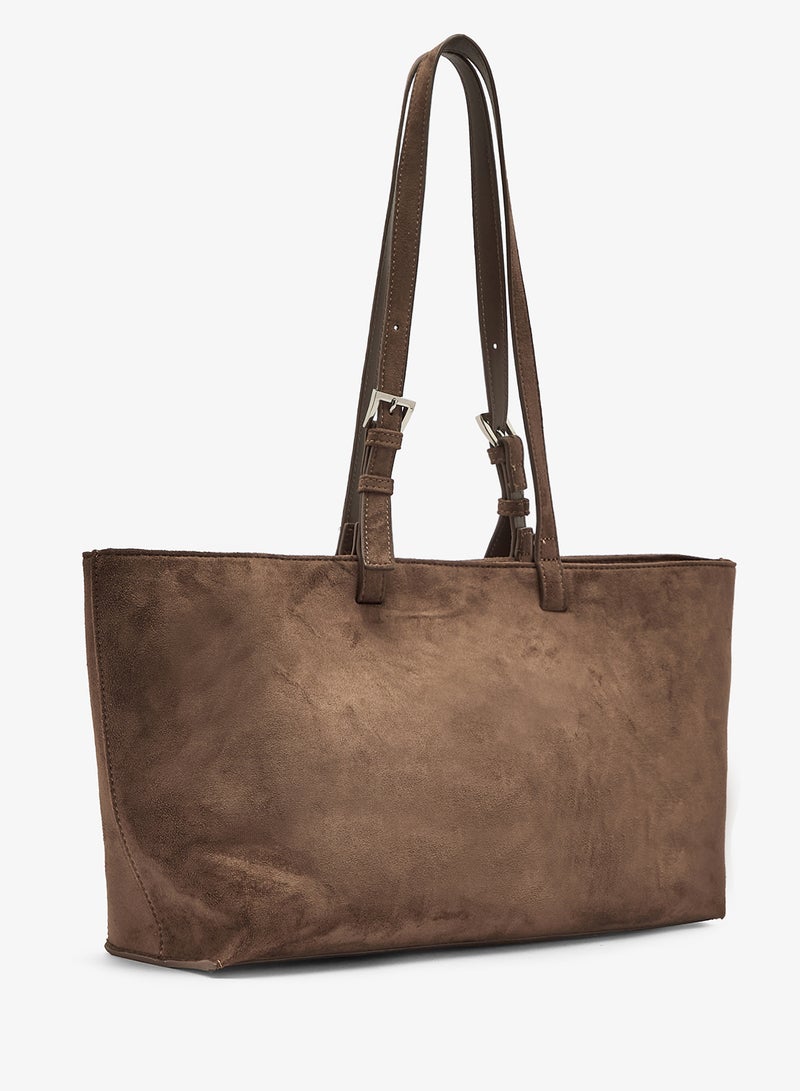ELLA Suede East-To-West Tote Bag With Buckle - Image 2
